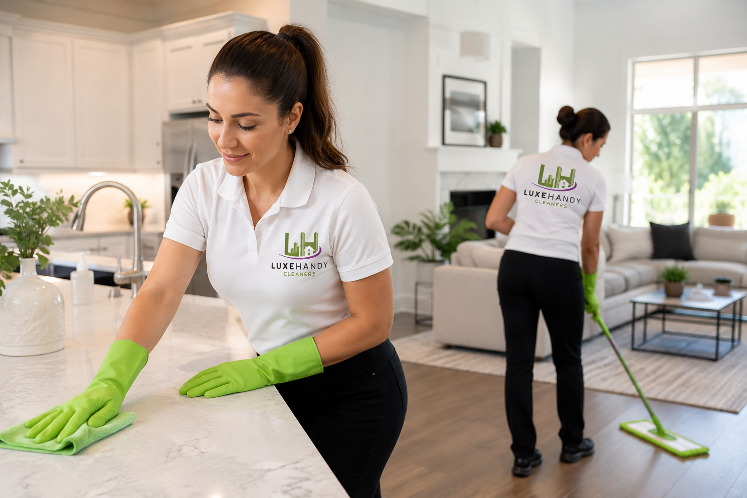 Professional home cleaners cleaning a modern house in Norwalk Connecticut